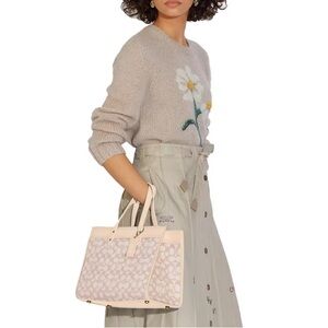 Coach Field Tote 30 In Signature Jacquard Brass/Stone Ivory